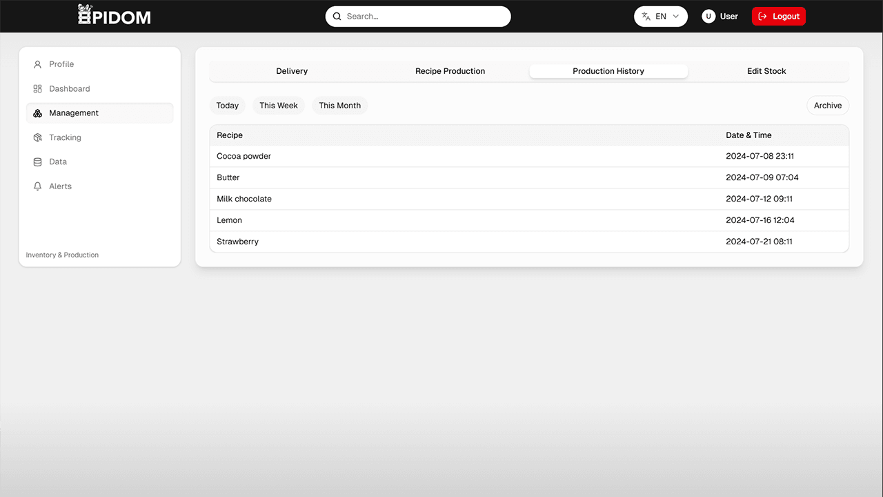 Production history interface