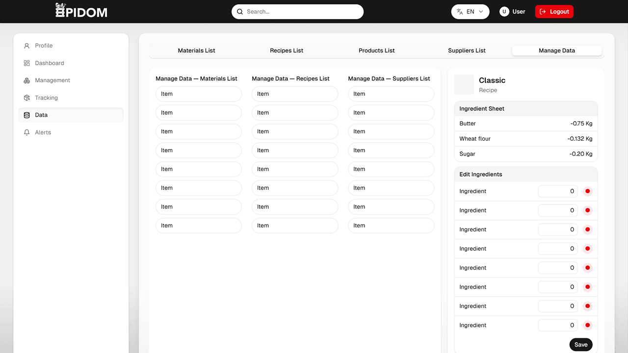 Data management overview interface